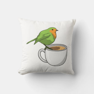 Bird Coffee Cup Throw Pillow