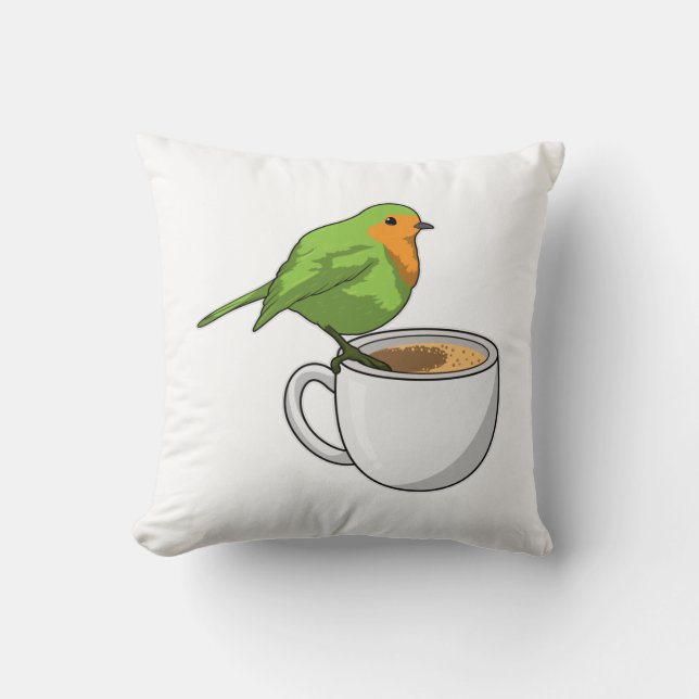 Bird Coffee Cup Throw Pillow (Front)