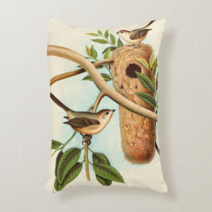 Bird Couple on a Nest Perched on a Branch Decorative Pillow