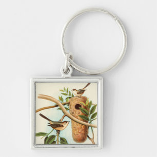 Bird Couple on a Nest Perched on a Branch Keychain