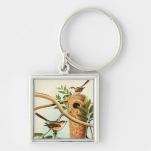 Bird Couple on a Nest Perched on a Branch Keychain