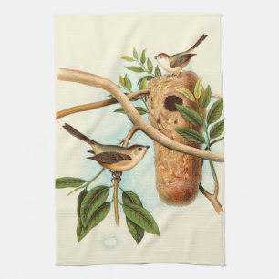 Bird Couple on a Nest Perched on a Branch Kitchen Towel