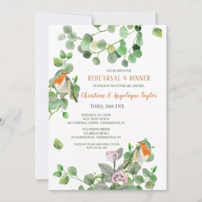 Bird Couple Rehearsal Dinner Invitation (Front)