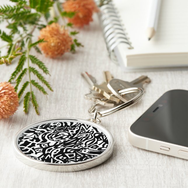"Bird Creature" B&W Abstract Keychain (Side)