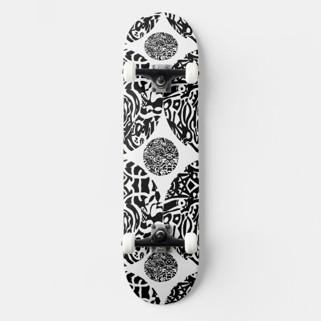 "Bird Creature" B&W Abstract Skateboard (Front)