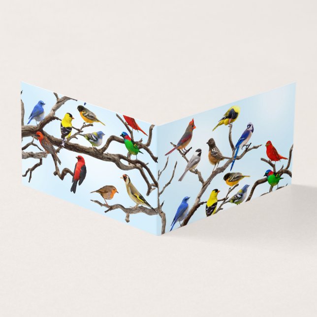Bird Crowd on Branches Blank Greeting Card (Outside)