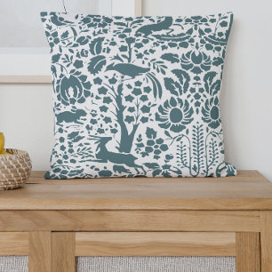 Bird, deer, floral damask throw pillow