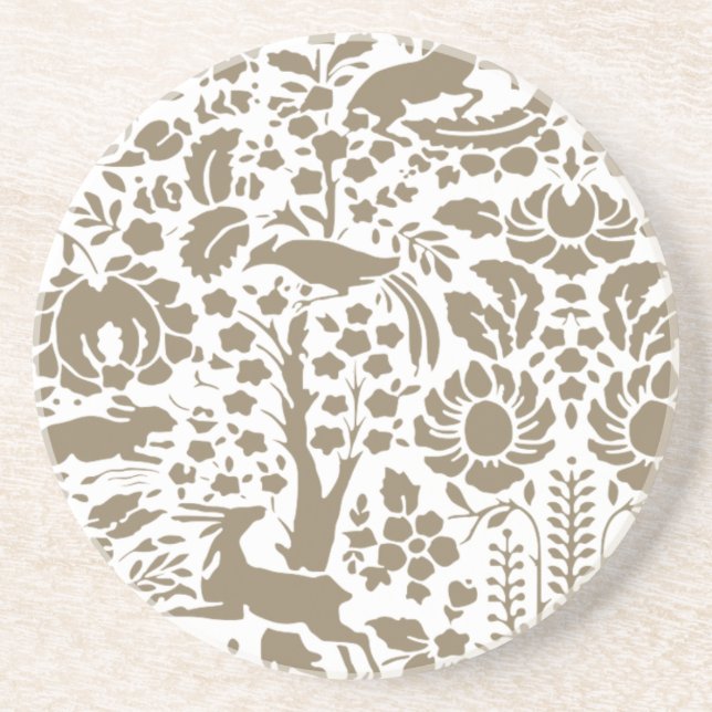 Bird, Deer, tree folk pattern Coaster (Front)