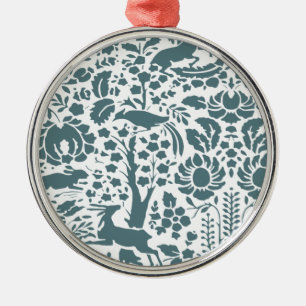 Bird, Deer, tree folk pattern Metal Ornament