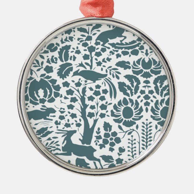 Bird, Deer, tree folk pattern Metal Ornament (Front)