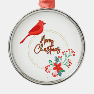 Bird design with flowers premium round ornament