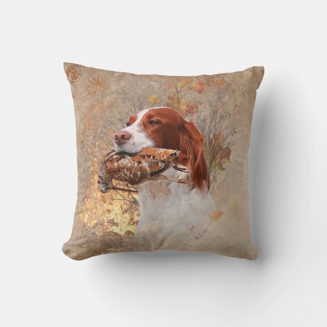 Bird dog , woodcock hunting throw pillow (Front)
