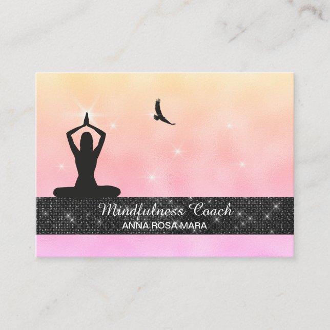 *~* Bird Eagle Pastel Yoga Glitter Meditation  Business Card (Front)