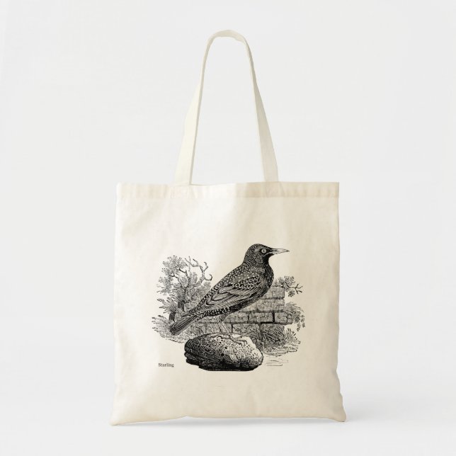 Bird Engraving - a Starling on Birdwatcher Tote Bag (Front)
