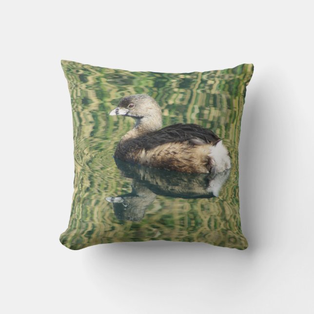 Bird Enthusiast Cute Grebe Water Reflection Nature Throw Pillow (Front)