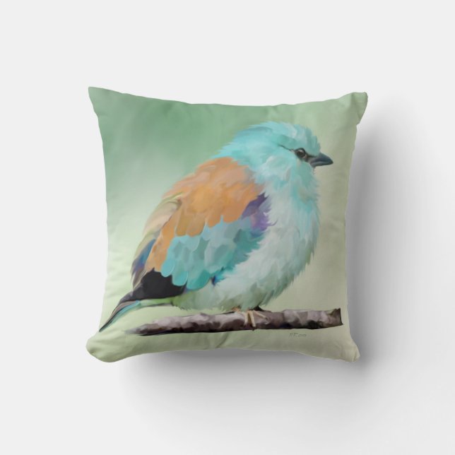 Bird: European Roller Throw Pillow (Front)