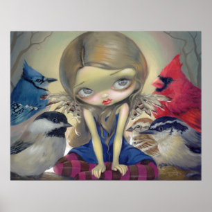 Bird Fairy - Backyard Birds ART PRINT big eyes