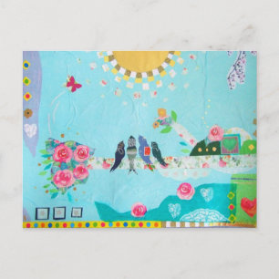 Bird Family Art Collage Postcard