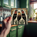 Bird Family Mackintosh Art Deco Nouveau Wall Decor Tile<br><div class="desc">This ceramic tile features a small bird family and intricate floral patterns reminiscent of the iconic style of Mackintosh. He was a prominent Scottish architect, designer, and artist of the Art Nouveau movement. His work is characterized by clean lines, geometric shapes, and a strong sense of symmetry. These elements are...</div>