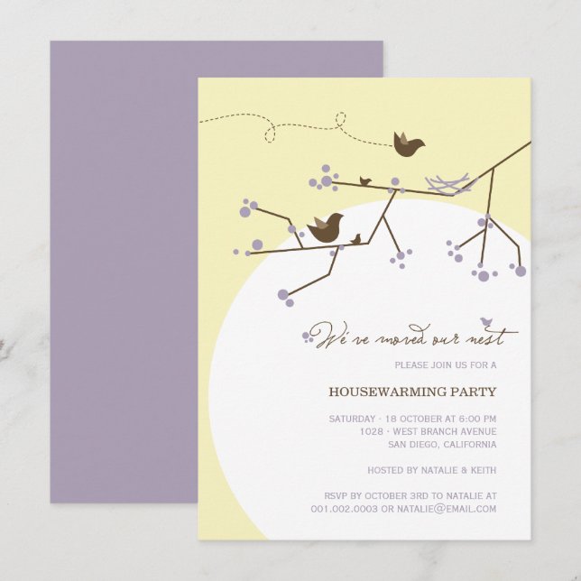 Bird Family We've Moved Nest Housewarming Party Invitation (Front/Back)