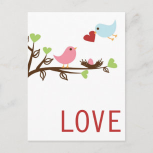 Bird Family With Heart Postcard