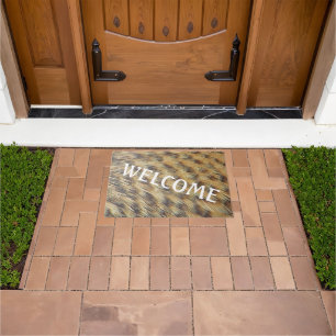Bird Feather Photo Brown Gold Spots Elegant Nature Doormat
