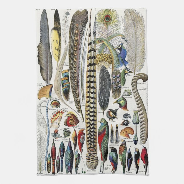 Bird Feather Wildlife Antique Feathers Art Nouveau Kitchen Towel (Vertical)