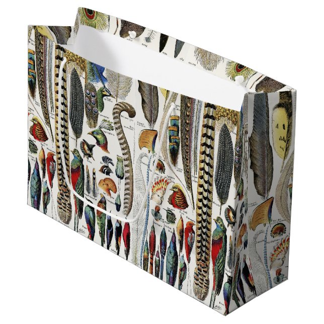 Bird Feather Wildlife Antique Feathers Art Nouveau Large Gift Bag (Front Angled)