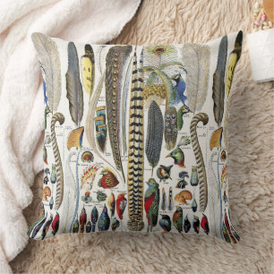 Bird Feather Wildlife Antique Feathers Art Nouveau Throw Pillow