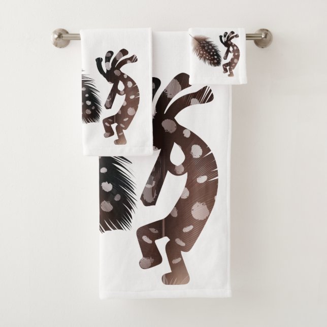 Bird Feathered Kokopelli Bath Towel Set (Insitu)
