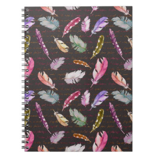 Bird feathers and handwritten note. Watercolor sea Notebook