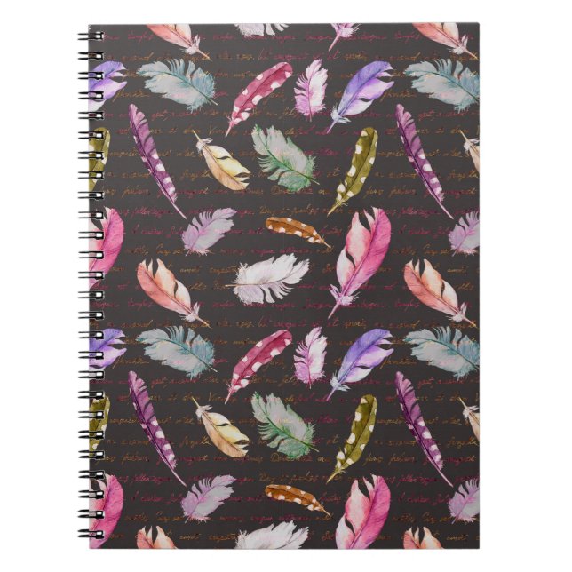 Bird feathers and handwritten note. Watercolor sea Notebook (Front)