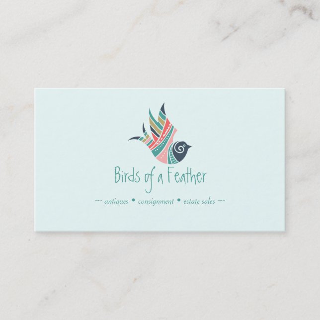 Bird Feathers Logo Bohemian Country Artistic Business Card (Front)