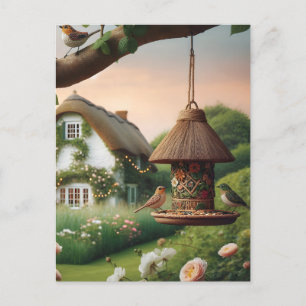 Bird Feeder and Birds Cottagecore Nature Scene Postcard