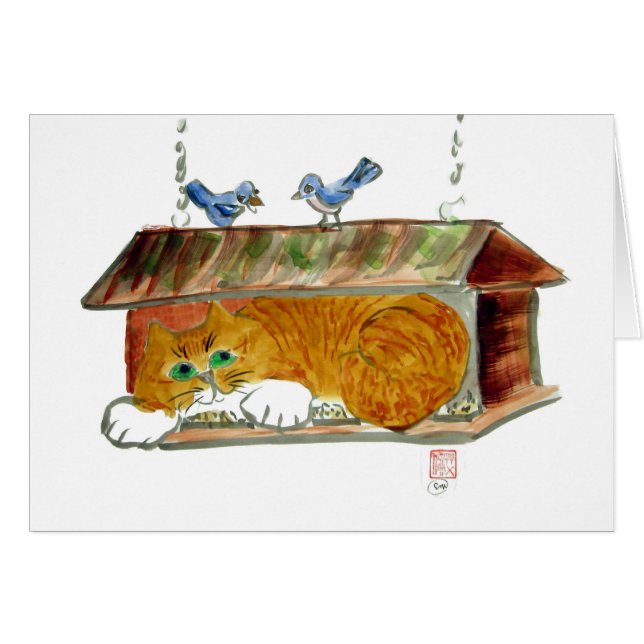 Bird Feeder and Orange Tiger Cat (Front Horizontal)