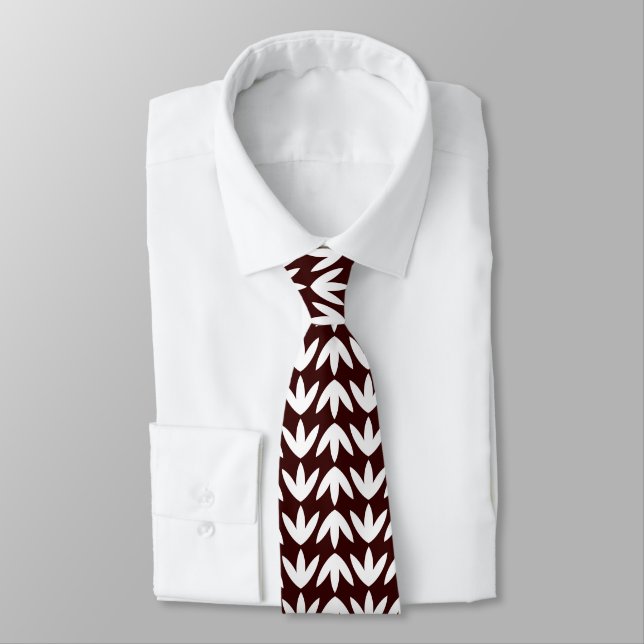 Bird Feet Pattern - White on Dark Brown Tie (Tied)