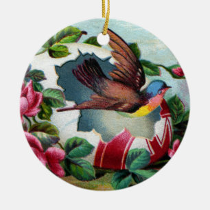 Bird Flies Out of Easter Egg Victorian Ceramic Ornament