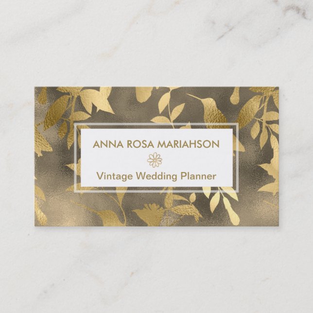 *~* Bird Floral Gold Art Deco Pattern Business Card (Front)