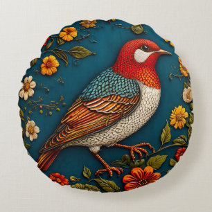🐦 Bird Floral Nature Home Decor 🌸✨ Round Pillow