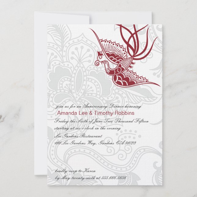 Bird & Floral Wedding Anniversary Party Invite (Front)