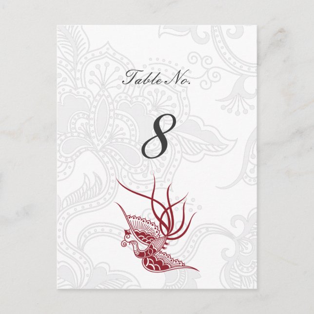 Bird & Floral Wedding Table Number Cards (Front)