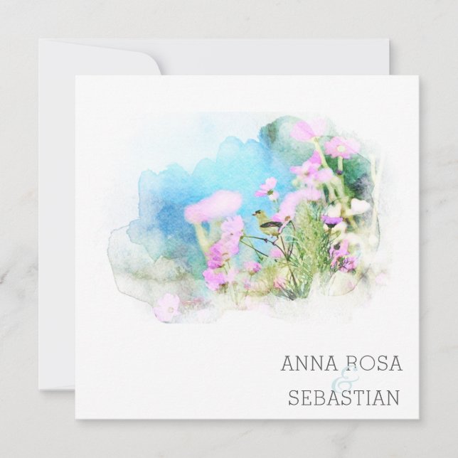 *~* Bird Flower AR12 QR PHOTO RSVP Wedding Invitation (Front)