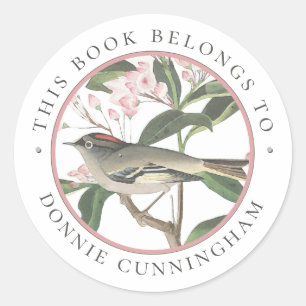 Bird Flower Book Custom Bookplate Personalized     Classic Round Sticker