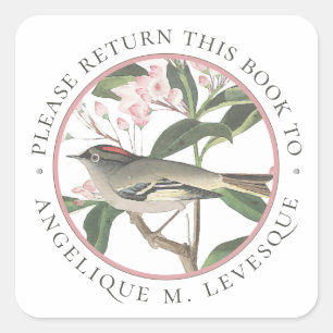 Bird Flower Book Custom Bookplate Personalized     Square Sticker