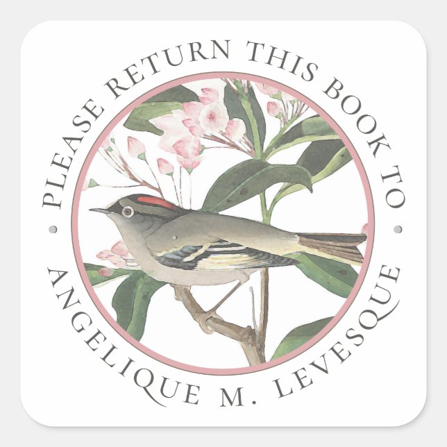 Bird Flower Book Custom Bookplate Personalized     Square Sticker (Front)