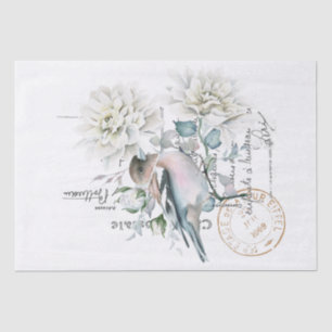Bird Flower French Script Postmark Decoupage  Tissue Paper