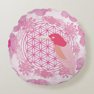Bird flower of life round pillow