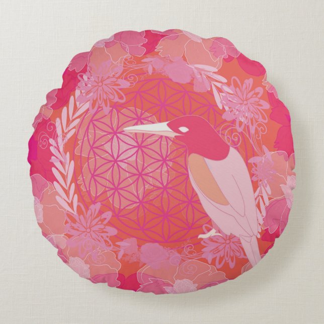 Bird flower of life round pillow (Front)