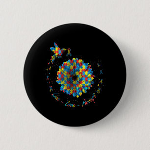 Bird Flower Ribbon Puzzle Live Love Accept Autism  2 Inch Round Button