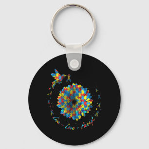 Bird Flower Ribbon Puzzle Live Love Accept Autism  Keychain